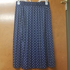 Blue and white polka dot midi skirt